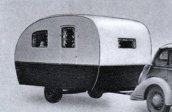 Tettner Wohnwagen Werbekarte mit Opel Super 6 etwa 1947-1948
